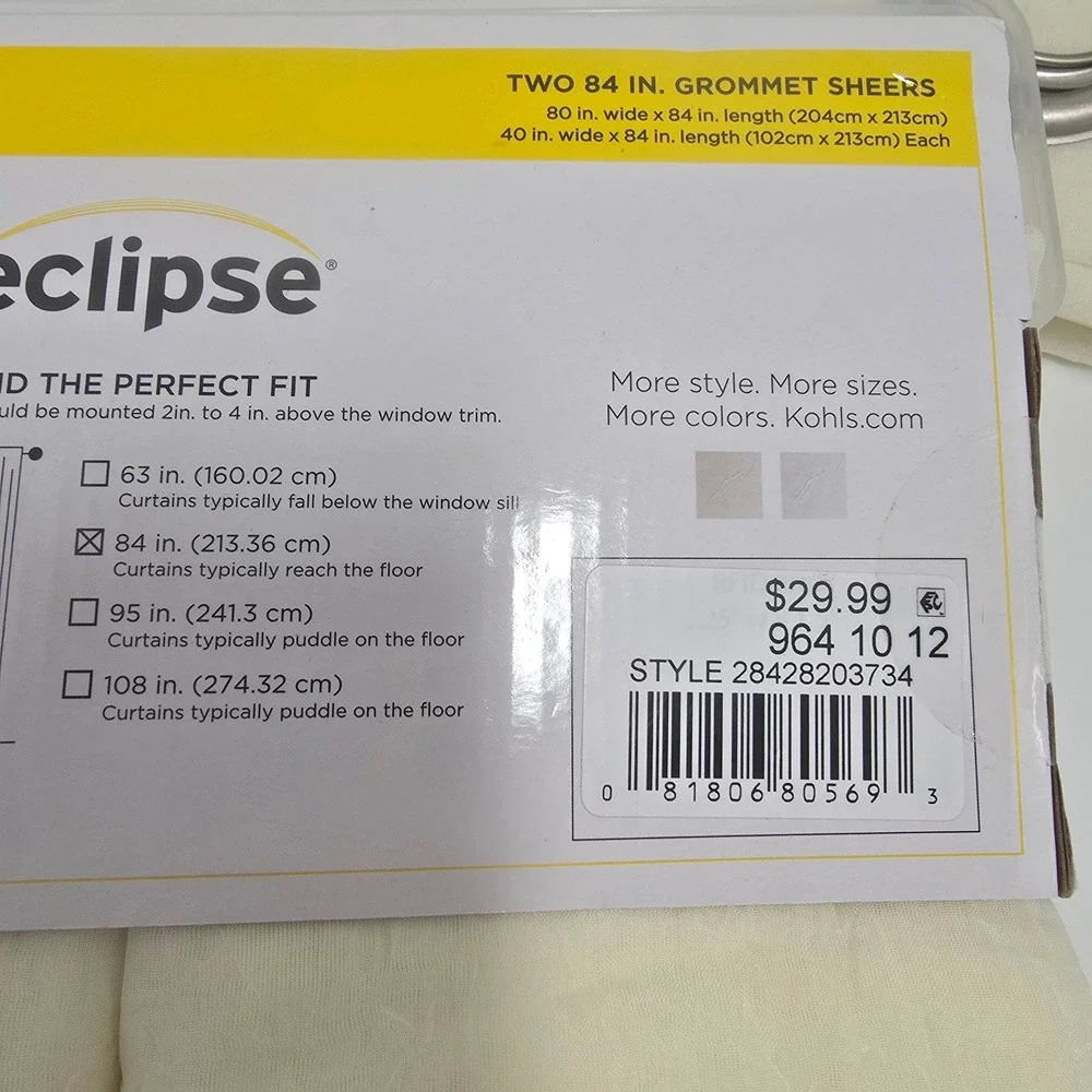 Eclipse 4 Sheer Curtain Panels 84x40 inch Crushed Voile Ivory Silver Grommets
